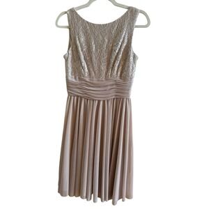JH Evenings Taupe Woman's Size 8  F Cocktail Dress‎ Lace Sequins Pleated Chiffon